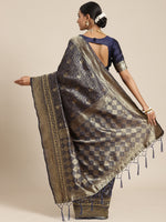 Thumbnail for Saree Mall Navy Blue & Gold-Toned Ethnic Motifs Zari Silk Blend Banarasi Sarees - Distacart
