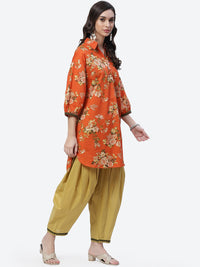 Thumbnail for Biba Women Orange Floral Printed Pure Cotton Kurti with Salwar - Distacart