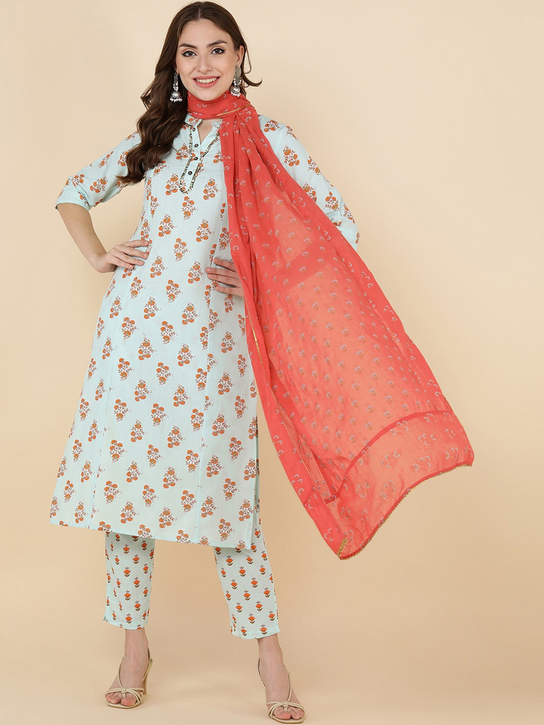 HERE&NOW Women Blue Floral Printed Kurta Set - Distacart
