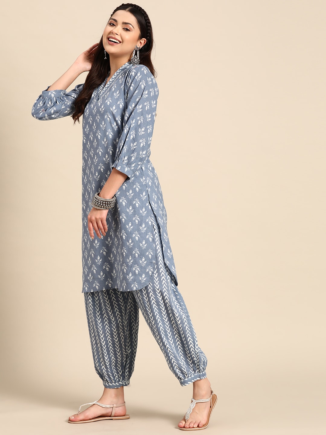 Sangria Floral Printed Regular Pure Cotton Kurta with Salwar - Distacart