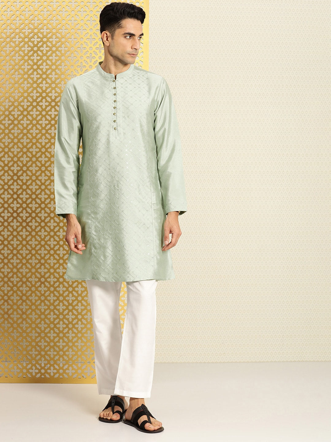 House of Pataudi Jashn Embroidered Thread Work Sequined Kurta - Distacart