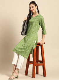 Thumbnail for Sangria Women Green Bandhani Printed Pure Cotton Kurta - Distacart
