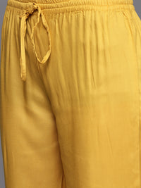 Thumbnail for Biba Women Mustard & Golden Striped Kurta with Trousers - Distacart