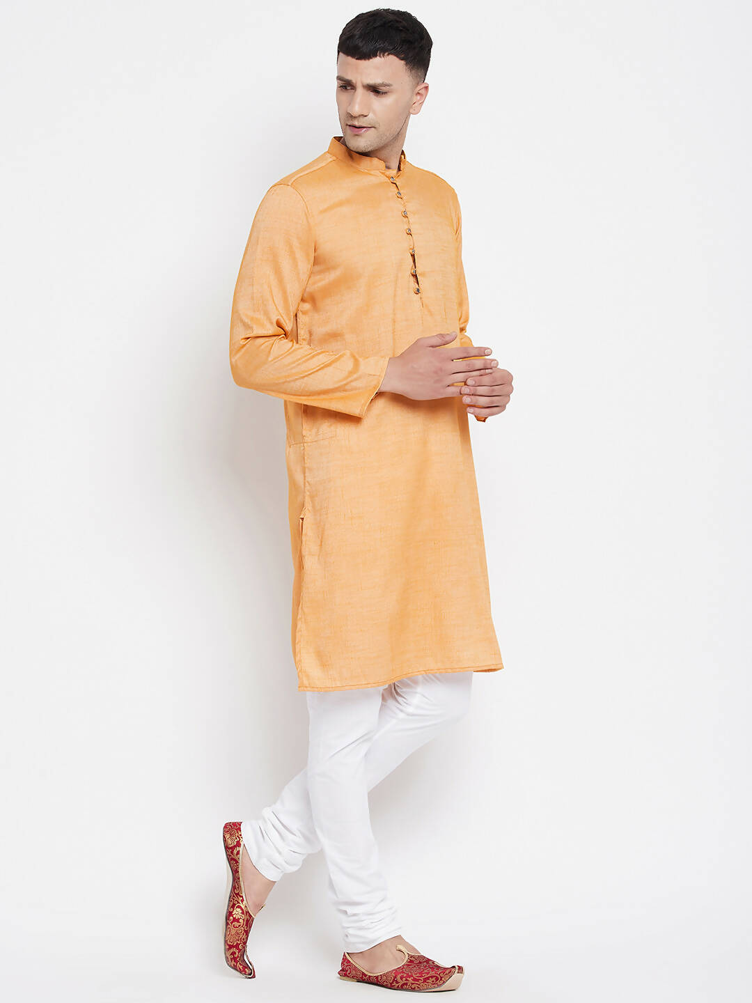 Even Apparels Yellow Rayon Men's Kurta With Band Collar - Distacart