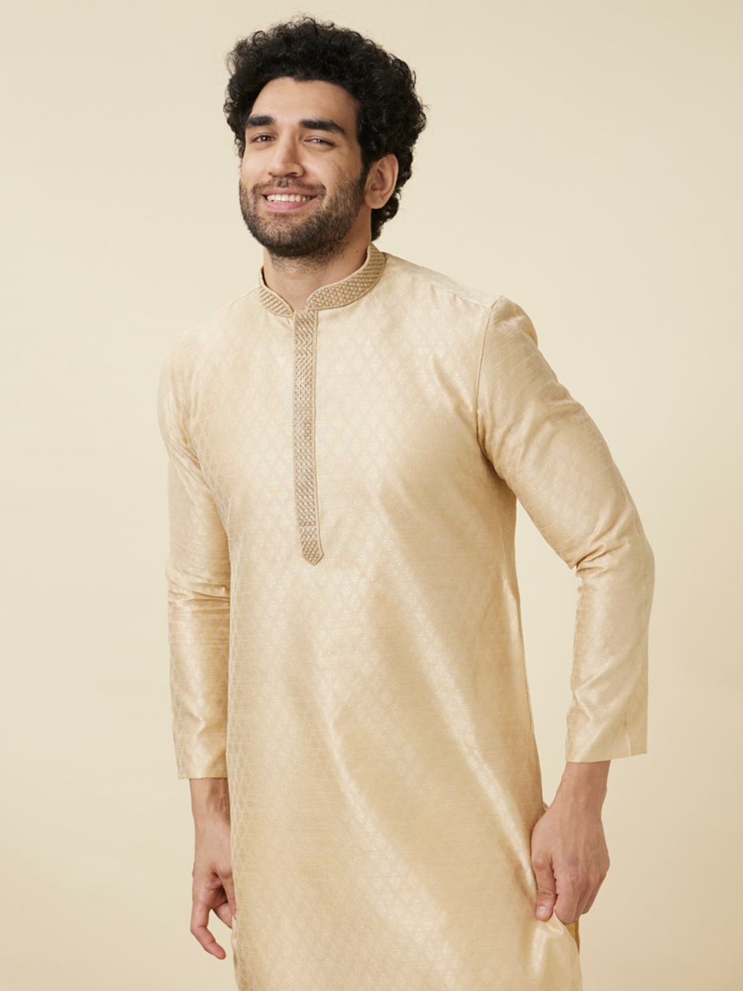 Manyavar Men Beige Regular Kurta with Pyjamas - Distacart