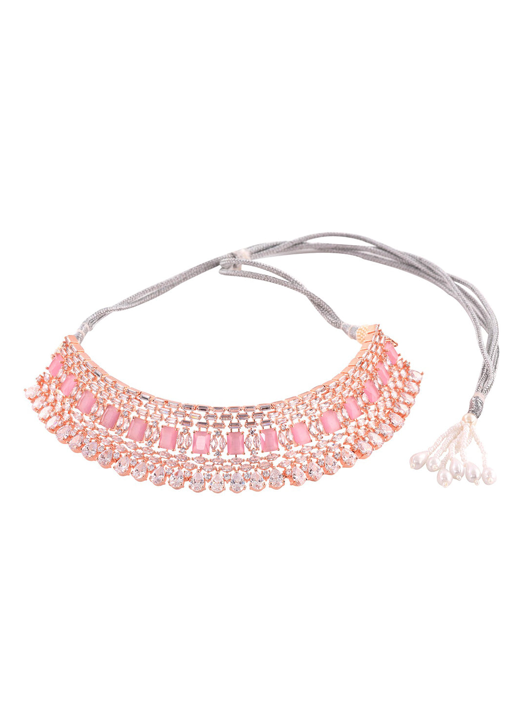 Saraf RS Jewellery Rose Gold-Plated & Pink AD Studded Handcrafted Jewellery Set - Distacart
