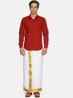 Thumbnail for Sethukrishna Men White Solid Double Layer Readymade Dhoti - Distacart