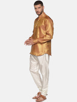 Thumbnail for Sethukrishna Men Gold-Toned Self Design Kurta with Churidar - Distacart