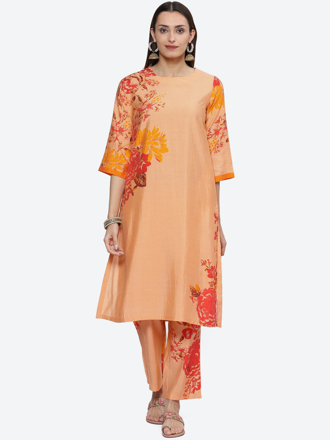 Biba Floral Printed A-Line Kurta with Palazzos - Distacart