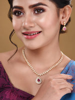 Thumbnail for Saraf RS Jewellery Gold-Plated White & Red American Diamond Studded & Beaded Handcrafted Jewellery Set - Distacart