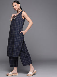 Thumbnail for Biba Women Navy Blue & Beige Layered Pure Cotton Kurta with Trousers - Distacart