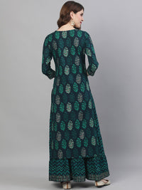 Thumbnail for Ishin Women Navy Blue Printed Kurta with Skirt - Distacart