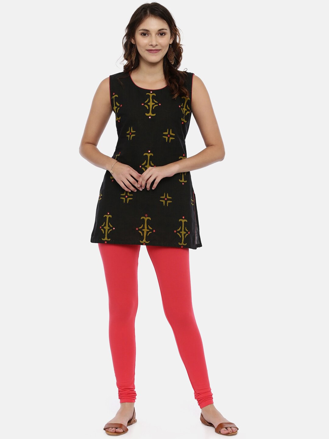Souchii Red Solid Slim-Fit Churidar-Length Leggings - Distacart