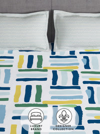 Thumbnail for Story@home Arena White & Blue Geometric Printed 180 TC Queen Bedsheet & 2 Pillow Covers - Distacart