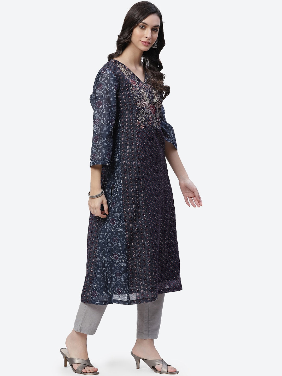Biba Women Navy Blue Ethnic Motifs Printed Indigo Kurta - Distacart