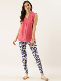 Thumbnail for Souchii Women White & Blue Printed Slim-Fit Ankle-Length Leggings - Distacart