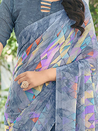 Thumbnail for Kalini Geometric Printed Pure Chiffon Dabu Saree - Distacart