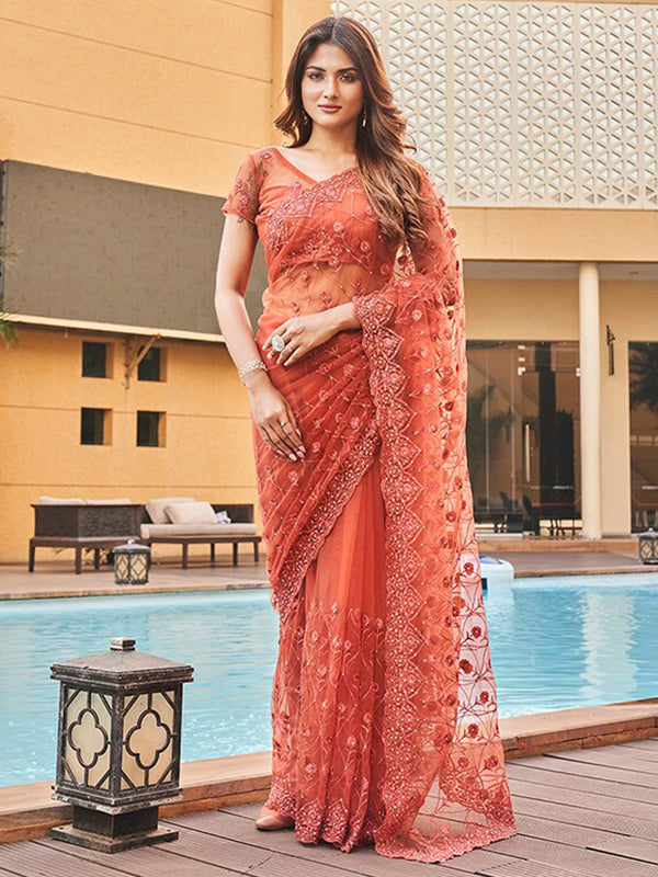 Tikhi Imli Embroidered Net Heavy Work Saree - Distacart