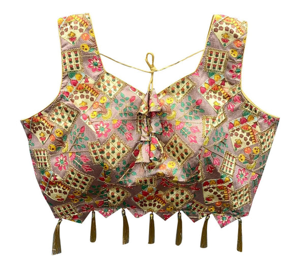 Vamika Brown Banglori Silk Digital Print And Embroidery Blouse - Distacart