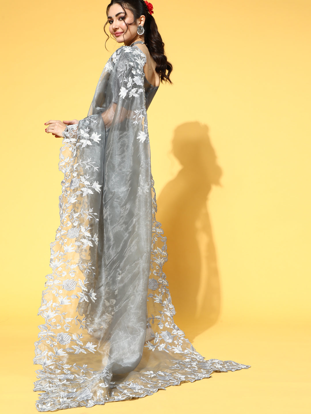 Mitera Floral Saree With Embroidered Border - Distacart