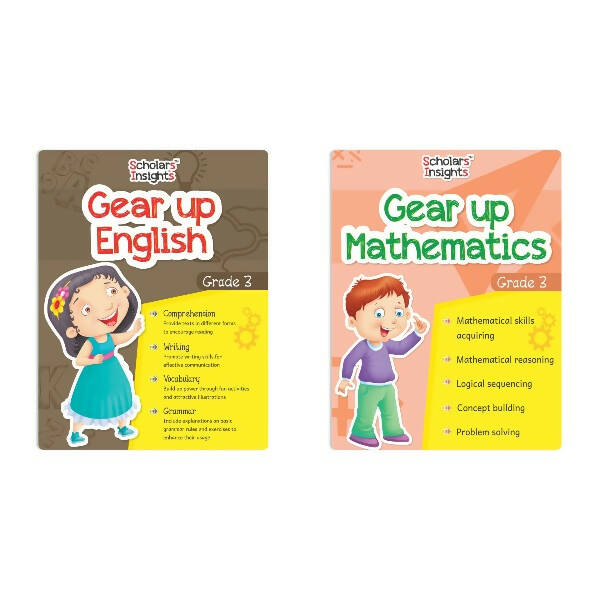 Scholars Insights Gear Up English & Maths Grade 3 Books Set of 2| Grammar Skills, Logical Reasoning, Problem Solving Book for Kids| Ages 8-9 Years - Distacart