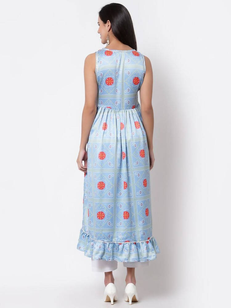 Myshka Cotton Printed Sleeveless Round Neck Multicolor Casual Women's Dress
