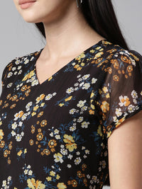 Thumbnail for Souchii Black Floral Chiffon Maxi Dress - Distacart