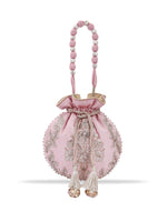 Thumbnail for Masq Pink & Gold-Toned Embellished Embroidered Potli Clutch - Distacart