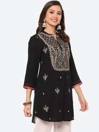 Thumbnail for Biba Women Black & brown Ethnic Motifs Embroidered Thread Work Kurta - Distacart