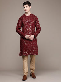 Thumbnail for House of Pataudi Ethnic Motifs Embroidered Pure Cotton Sequinned Jashn Kurta - Distacart