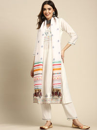 Thumbnail for Sangria Ethnic Motifs Yoke Design Regular Thread Work Kurta with Trousers & With Dupatta - Distacart