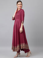 Thumbnail for Khushal K Women Maroon Ethnic Motifs Kurta with Churidar & With Dupatta - Distacart