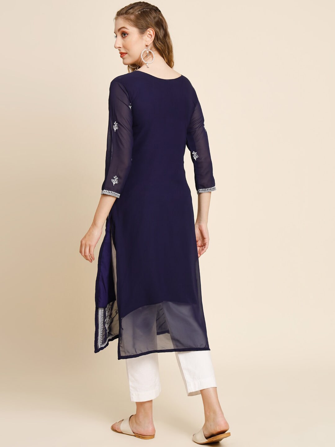 HERE&NOW Ethnic Motifs Embroidered Georgette Kurta - Distacart
