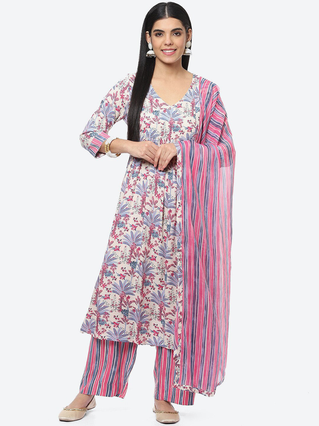 Biba Women Floral Printed Kurta with Palazzos & With Dupatta - Distacart