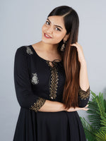 Thumbnail for Kalini Women Black & Golden Floral Embroidered Anarkali Kurta - Distacart