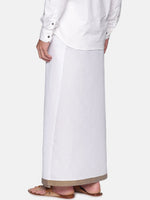 Thumbnail for Sethukrishna Men White & Brown Solid Cotton Dhoti - Distacart