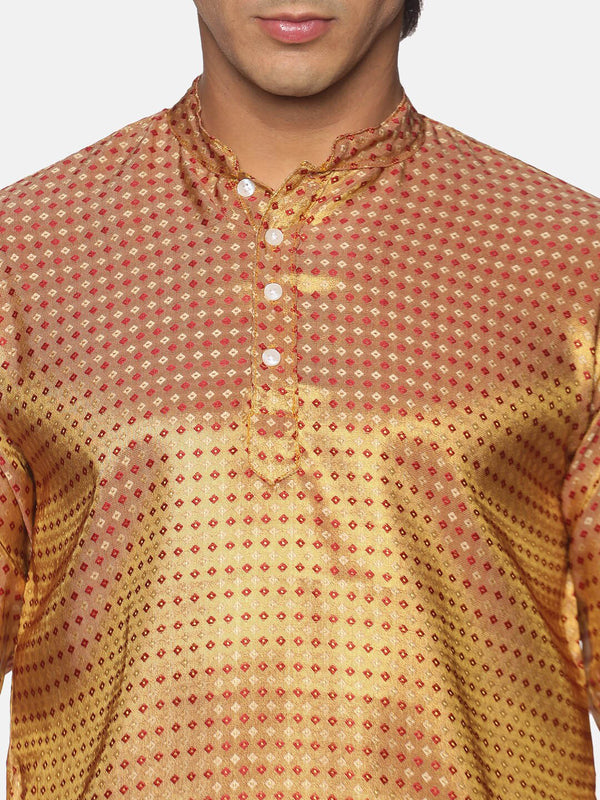 Sethukrishna Men Gold-Toned Striped Kurta with Dhoti Pants - Distacart