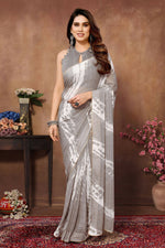 Thumbnail for Partywear Designer Grey Georgette Fancy Saree - Satrangi - Distacart