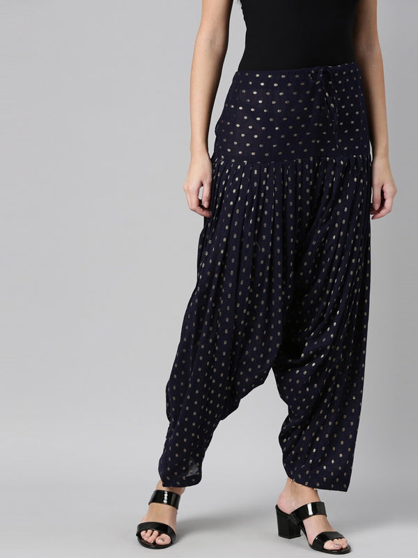 Souchii Navy Blue & Beige Woven-Design Pure Cotton Patiala - Distacart