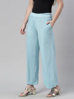 Thumbnail for Souchii Blue Knitted Palazzos - Distacart