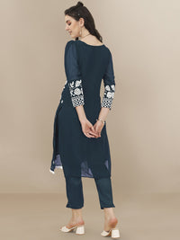 Thumbnail for HERE&NOW Floral Embroidered Chikankari Kurta with Trousers & Dupatta - Distacart