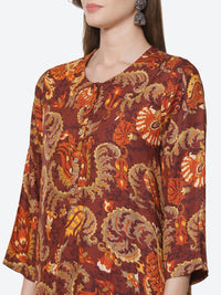 Thumbnail for Biba Women Brown Ethnic Motifs Printed Kurta with Trousers - Distacart
