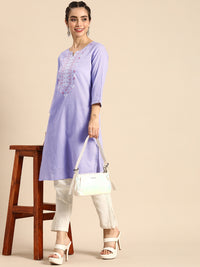 Thumbnail for Sangria Women Lavender Yoke Design Kurta - Distacart