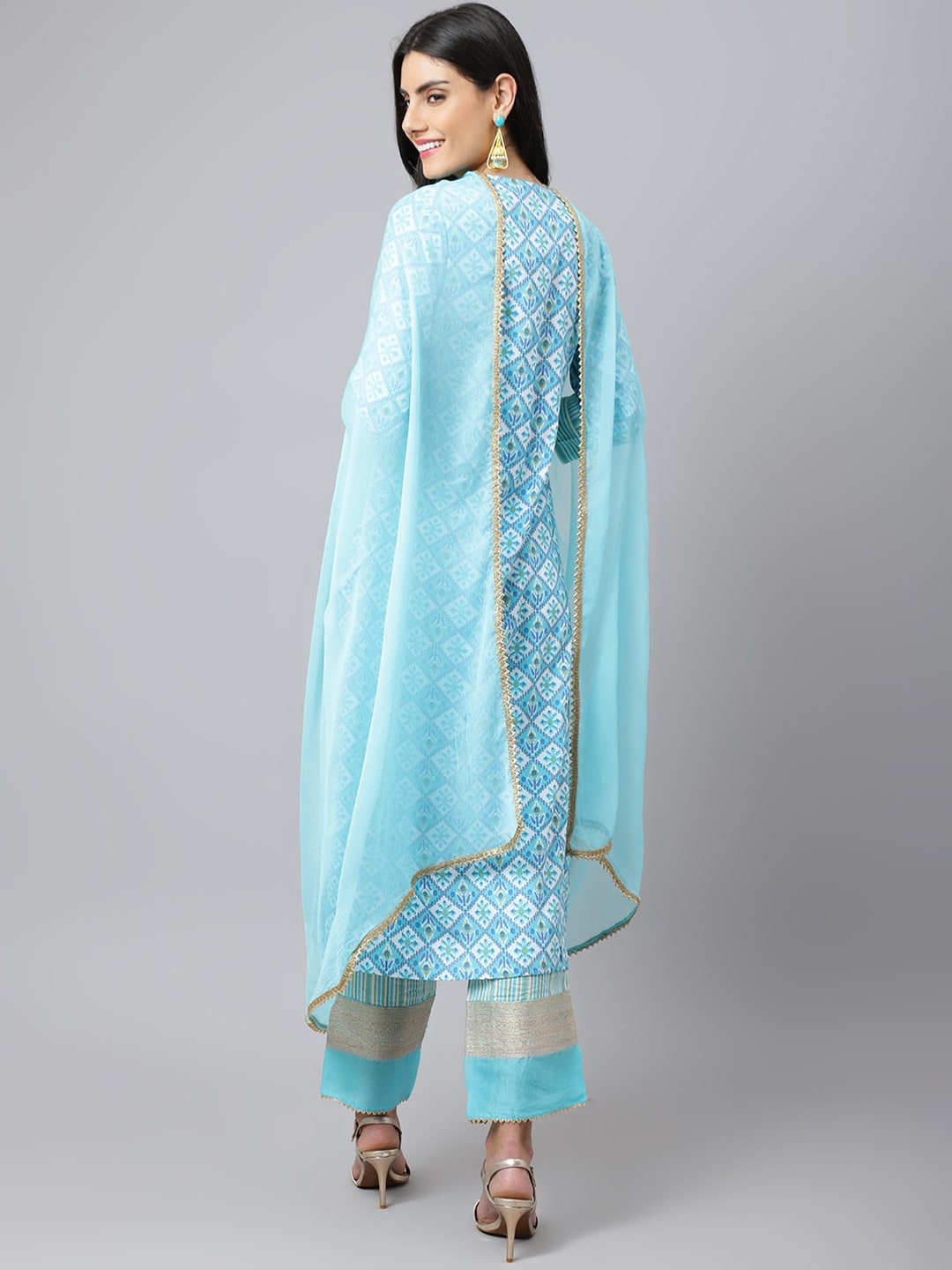 Khushal K Ethnic Motif Printed Notch Neck Gotta Patti Kurta with Palazzos & Dupatta - Distacart