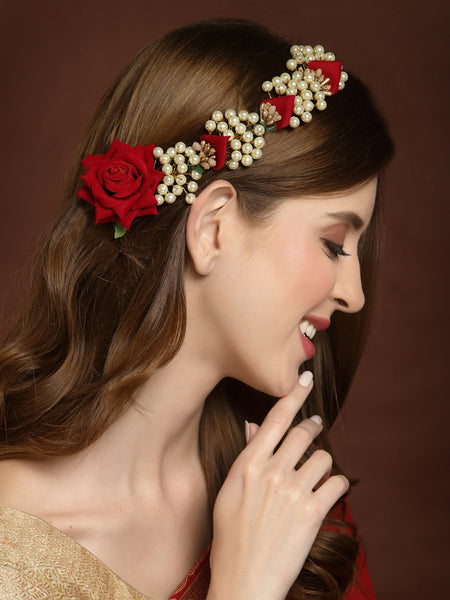 Panash Women Gold-Toned & Red Embellished Hair Accessory Set of - Distacart