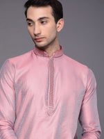 Thumbnail for Manyavar Men Peach-Coloured Ethnic Motifs Regular Kurta with Pyjamas - Distacart