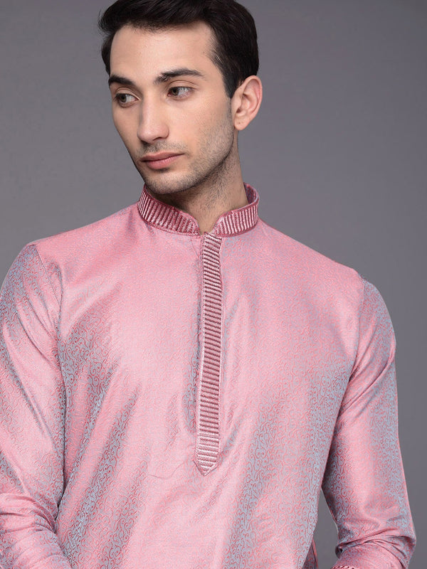 Manyavar Men Peach-Coloured Ethnic Motifs Regular Kurta with Pyjamas - Distacart