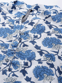 Thumbnail for HERE&NOW Women White & Navy Blue Ethnic Motifs Printed Kurta - Distacart