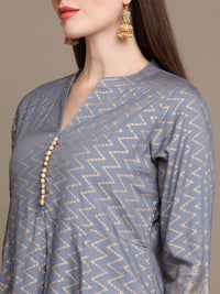Thumbnail for HERE&NOW Chevron Printed Anarkali Kurta with Trousers & Dupatta - Distacart