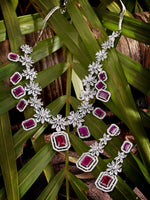 Thumbnail for Saraf RS Jewellery Rhodium-Plated Pink AD studded Jewellery Set - Distacart